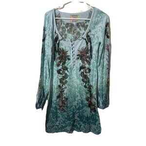 Butterfly Dropout Fitted Knit Dress Floral Blue Green Size Small